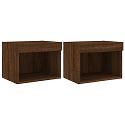 Maison Chic Lot de 2 Tables de Chevet murales - Tables de Nuit avec lumières LED chêne marron