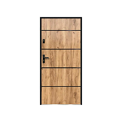 Vente-Unique Porte d'entrée en acier pleine et inox H207 x L100 cm effet chêne - poussant droit - NAXARA