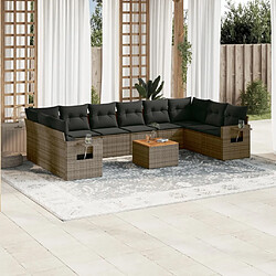 Maison Chic Salon de jardin 11 pcs avec coussins | Ensemble de Table et chaises | Mobilier d'Extérieur gris résine tressée -GKD22482