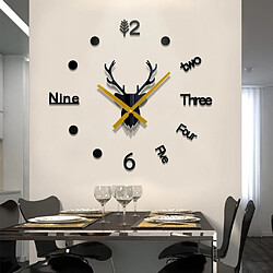 Acheter Deer Head 3D DIY Horloge Murale Montres Autocollant Ensemble Noir Facile à Coller Créatif