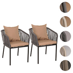 Mendler Set de 2 chaises de jardin HWC-N41, Outdoor accoudoir, résistant aux intempéries Aluminium Seilgeflecht Rope ~ anthracite Coussin taupe