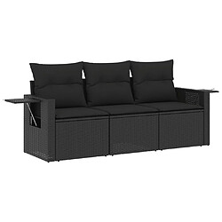 vidaXL Salon de jardin 3 pcs avec coussins noir résine tressée