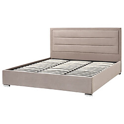 Beliani Lit avec coffre en velours taupe 180 x 200 cm ROUEN pas cher