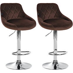 Decoshop26 Set de 2 tabourets de bar coutures décoratives losanges assise en velours marron et cadre en métal chromé TDB10768