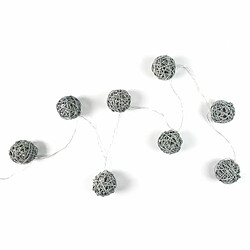 Paris Prix Guirlande Lumineuse 8 LED Boule Rotin 156cm Gris