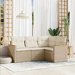 vidaXL Salon de jardin avec coussins 4 pcs beige résine tressée