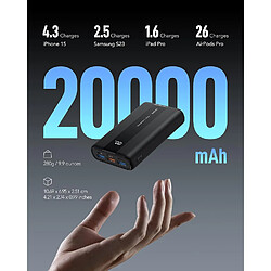 SANAG Batterie Externe 20000Mah Usb C Mini Power Bank Charge Rapide 22.5W Batterie Portable Avec 3 Ports Usb Sortie Et Led Display Pour Samsung, Iphone,Huawei,Xiaomi Etc