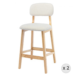 Moloo CLIFF-Tabouret de bar en tissu bouclette écru et bois naturel (x2)