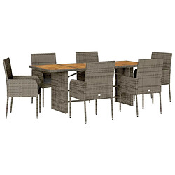 Maison Chic Ensemble à manger d'extérieur 7 pcs avec coussins,Salon de jardin,Mobilier de jardin gris rotin -GKD454765