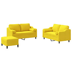 vidaXL Ensemble de canapés 3 pcs avec coussins jaune clair tissu