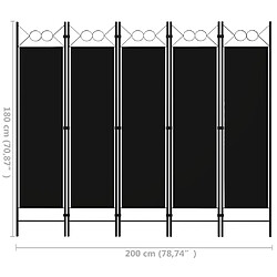 vidaXL Cloison de séparation 5 panneaux Noir 200x180 cm pas cher