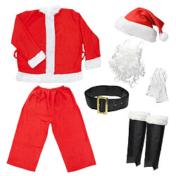 ECD Germany Costume de Père Noël 9 Pièces avec Bonnet, Barbe, Ceinture, Gants, Taille Unique S-XL, Rouge-Blanc, Tissu Moelleux, Déguisement pour Noël, Costume de Père Noël Hommes/Adultes, Fêtes Noël