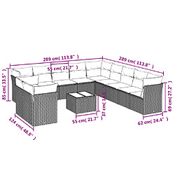 Avis vidaXL Salon de jardin avec coussins 12 pcs marron résine tressée