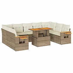 vidaXL Salon de jardin avec coussins 10pcs beige résine tressée acacia