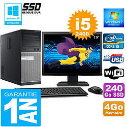 PC Tour DELL 7010 Core I5-2400 Ram 4Go Disque 240 Go SSD Wifi W7 Ecran 19" - Occasion