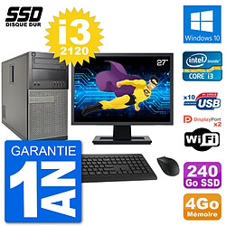 PC Tour Dell 7010 Ecran 27" Intel Core i3-2120 RAM 4Go SSD 240Go Windows 10 Wifi - Occasion