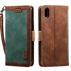 Etui en PU style d'épissage vintage avec support vert pour votre Apple iPhone XR 6.1 pouces