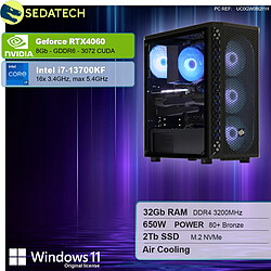 Sedatech PC Gamer Pro Tower ATX • Intel i7-13700KF • RTX4060 • 32Go RAM • 2To SSD M.2 • Windows 11