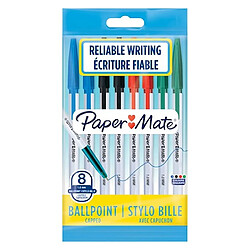 Paper Mate Stylo bille Papermate 045 à capchon pointe 1 mm écriture moyenne - Pochette de 8