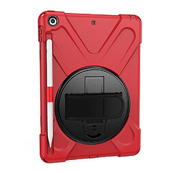 Coque en TPU Combo en forme de X avec dragonne et béquille pivotante à 360 degrés rouge pour votre Apple iPad 9.7 pouces (2018)/(2017)