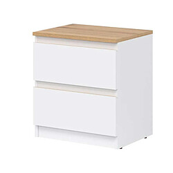 Dansmamaison Table de chevet 2 tiroirs Blanc/Bois - QIZ pas cher