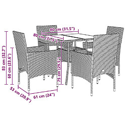 vidaXL Ensemble à manger de jardin et coussins 5 pcs noir rotin verre pas cher