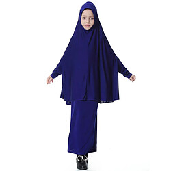 Acheter fille musulmane islamique manches longues deux pièces robe de prière abaya bleu m