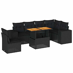 vidaXL Salon de jardin 7 pcs avec coussins noir résine tressée