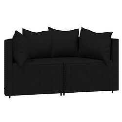 vidaXL Canapés d'angle de jardin et coussins 2pcs Noir Résine tressée