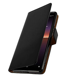 Avizar Housse Sony Xperia 10 II Cuir Véritable Porte cartes Fonction Support Noir