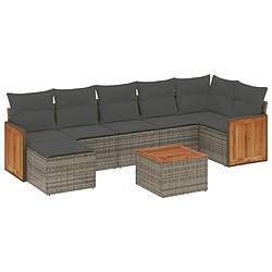 vidaXL Salon de jardin 8 pcs avec coussins gris résine tressée