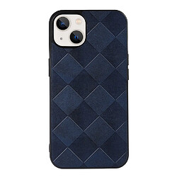 Coque en TPU + PU anti-rayures, texture grillagée bleu pour votre iPhone 13 6.1 pouces