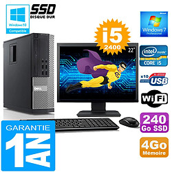 PC DELL 990 SFF Core I5-2400 Ram 4Go Disque 240 Go SSD Wifi W7 Ecran 22" - Occasion