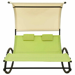 Maison Chic Chaise longue | Transat Bain de soleil double avec auvent textilène vert et crème -GKD64998