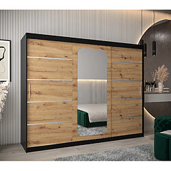 Abiks Meble Armoire PROMO V2 À Portes Coulissantes 200/250/62 3 Portes (Noir/Artisan)