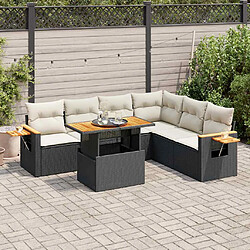 vidaXL Salon de jardin 6 pcs avec coussins noir résine tressée acacia