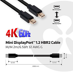 Club 3D CLUB3D Mini DisplayPort 1.2 HBR2 Cable M/M 2m/6.56ft 4K60Hz