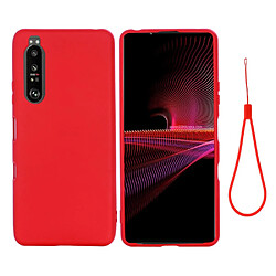 Coque en silicone Liquide de couleur unie bien protégé avec sangle rouge pour votre Sony Xperia 1 III