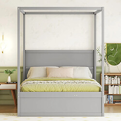 KOMHTOM Lit Double À Baldaquin 140 X 200 cm Avec Trois Rangements - Gris