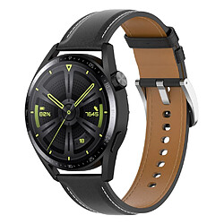 Bracelet en cuir véritable noir pour votre Samsung Galaxy Watch3 45mm/Huawei Watch GT 3/Honor Watch GS3/Garmin/Xiaomi Mi Watch S1 22mm