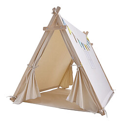 SUNNY Sienna - Tente Tipi Couleur Crème, Chambre Bebe Tipi avec Drapeaux et Tapis de sol | À partir de 2 ans | Tipi chambre, 100 % coton naturel | Tente de Jeu en bois FSC 100 %, 120 cm x 100 cm