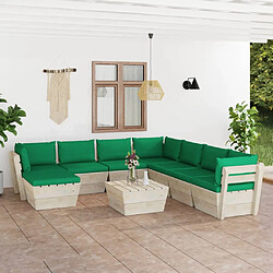 vidaXL Salon de jardin palette 9 pcs avec coussins bois d'épicéa