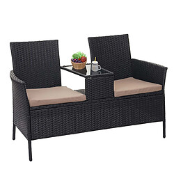 Decoshop26 Banc en polyrotin avec table fauteuils chaises de jardin 132cm noir coussin crème 04_0001137 pas cher