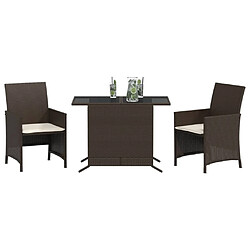 Avis Maison Chic Ensemble de bistro 3 pcs avec coussins,Table + chaises + coussins de jardin marron résine tressée -GKD269502