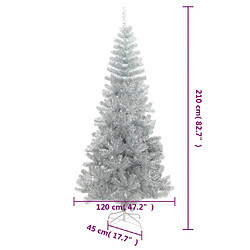 vidaXL Sapin de Noël artificiel avec support argenté 210 cm PET pas cher