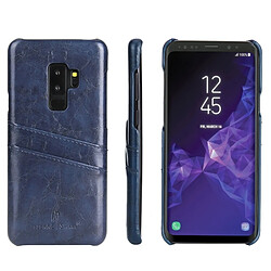 Wewoo Etui en cuir Fierre Shann Retro Oil en cire PU pour Galaxy S9, avec emplacements pour cartes (bleu)