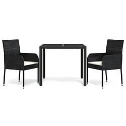 Salle à manger de jardin 3 pcs avec coussins,Table et chaise à dîner Noir -MN14880