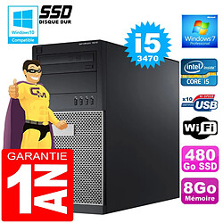 PC Tour DELL 7010 Core I5-3470 Ram 8Go Disque 480 Go SSD Graveur DVD Wifi W7 - Occasion