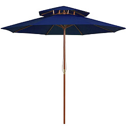 ComfortXL Parasol Double Avec Mât En Bois Bleu 270 Cm