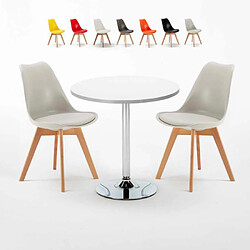 Ahd Amazing Home Design Table blanche ronde 70x70cm 2 chaises colorées d'intérieur bar café Nordica Long Island